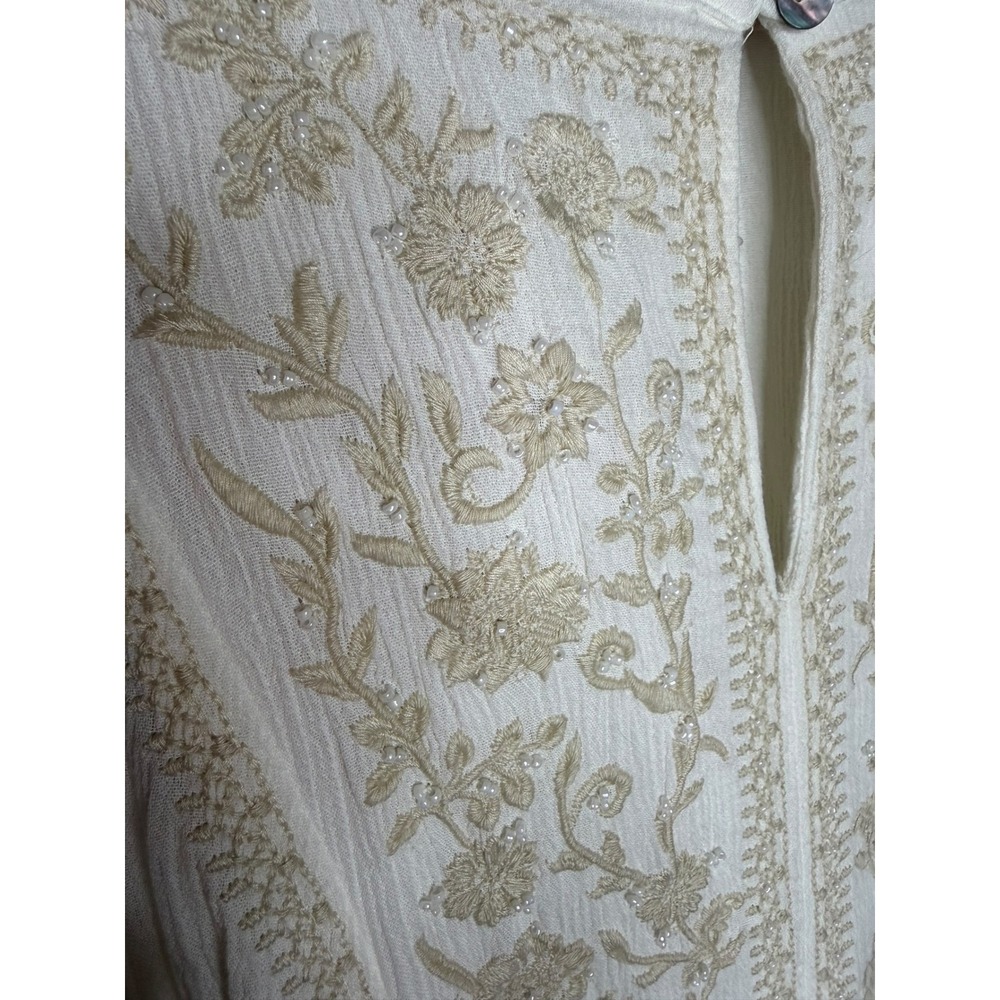J. Jill White Crinkle Gauze Embroidered Beaded Sleeveless Midi Dress Womens XS - Picture 7 of 9